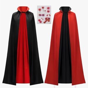 Vampire Cape, Red Bandeau, & Teeth w/Fake Blood